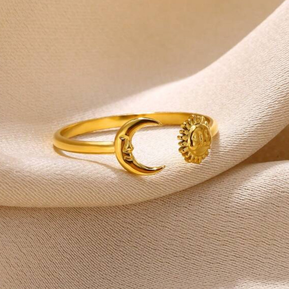 Sun & Moon Gold Ring Stainless Steel