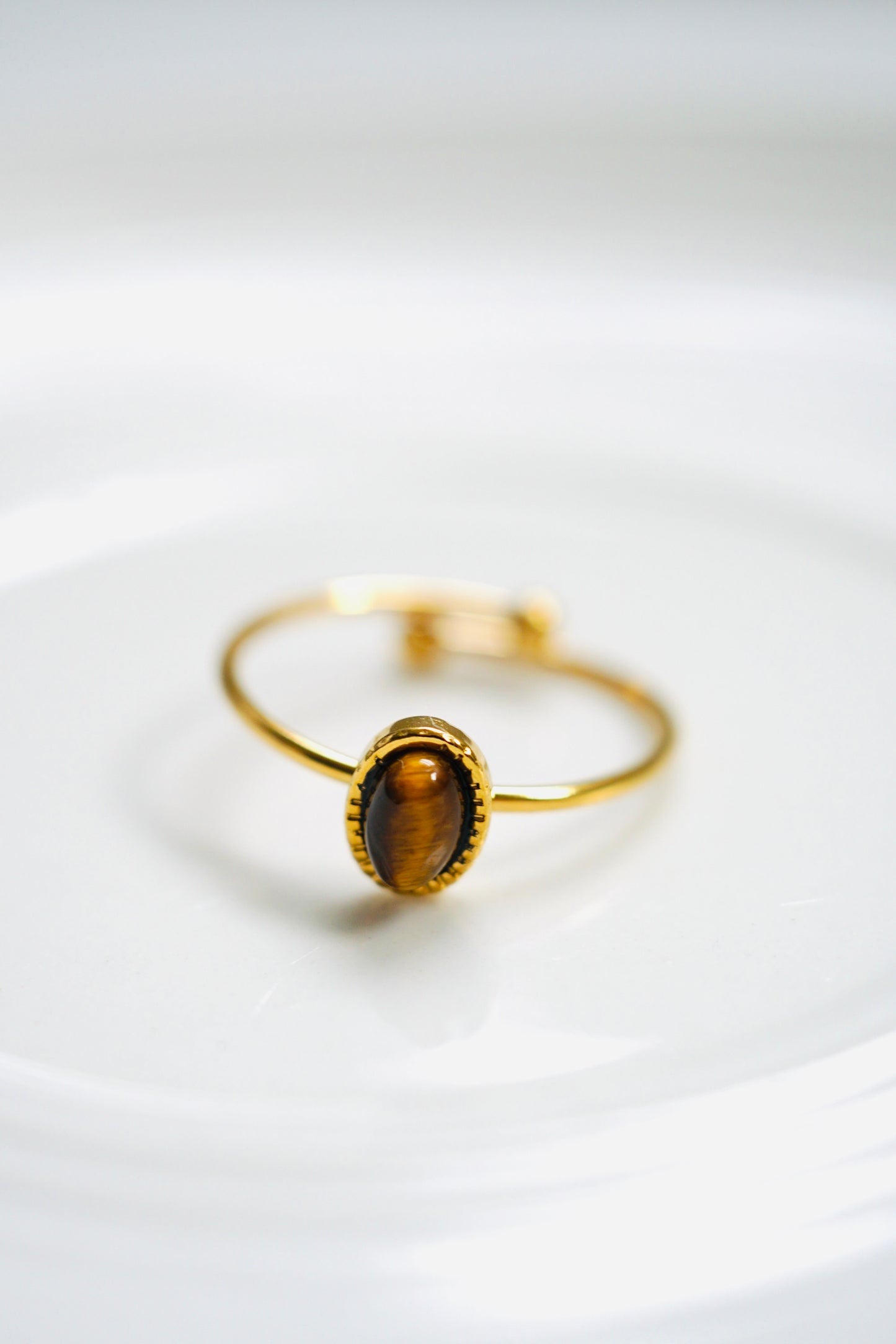 Oval Stone Minimalist Adjustable Ring in Gold