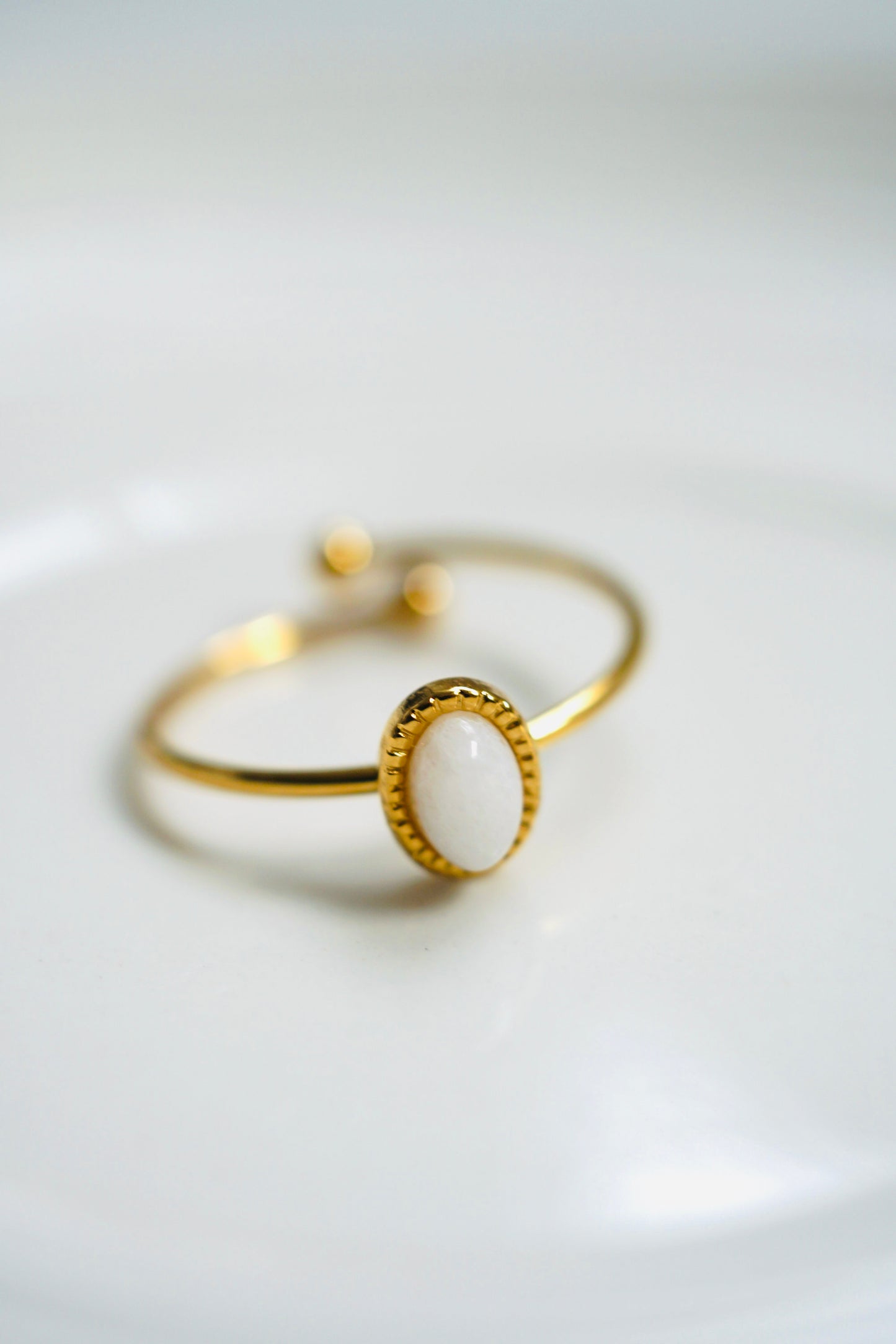 Oval Stone Minimalist Adjustable Ring in Gold