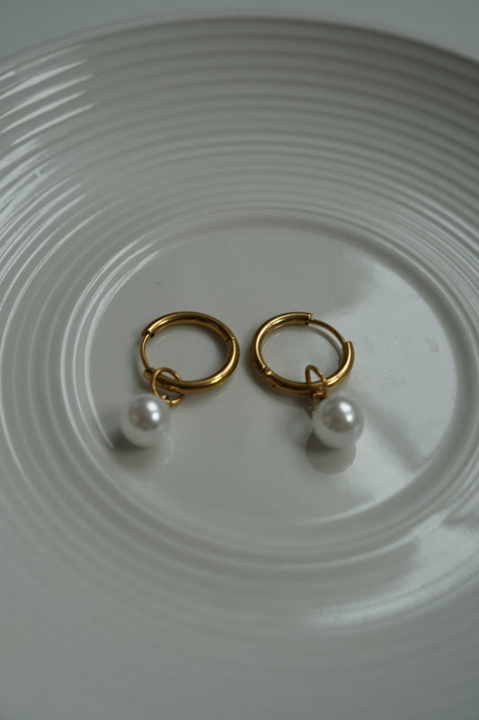 Pearl Charms Gold Huggie Hoop Earrings