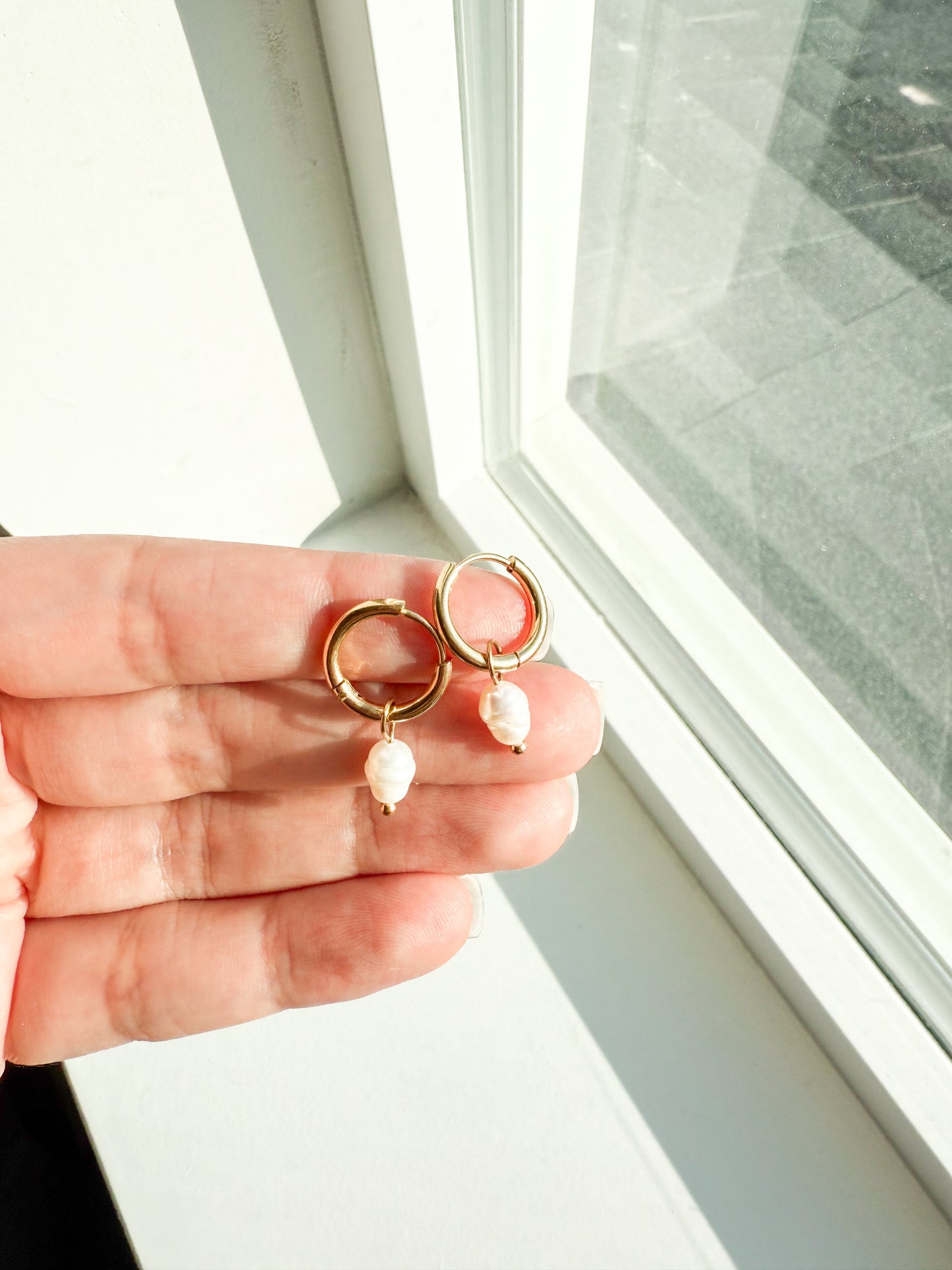 Little Pearls Gold Huggie Hoop Earrings