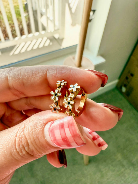 3D Daisy Hoop Earrings