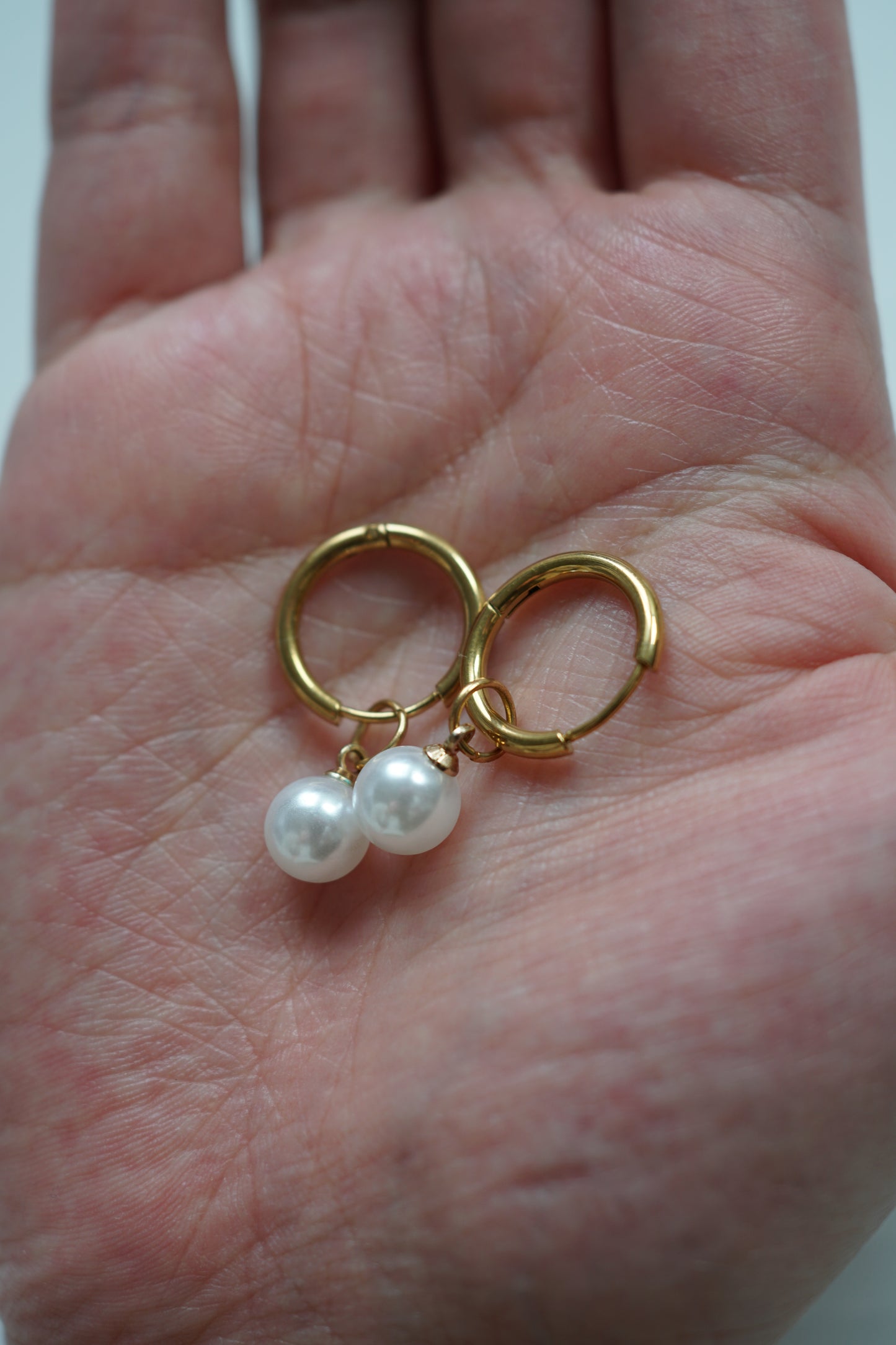 Pearl Charms Gold Huggie Hoop Earrings